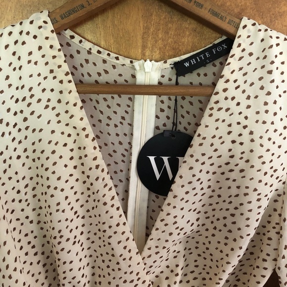 White Fox Brown Polka Dot Romper Playsuit Jumpsuit Tiered Puff Sleeve Boho NWT - Picture 5 of 15